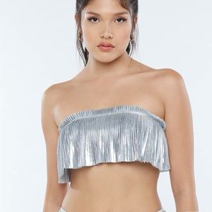 Savage X Fenty Silver Pleated Lamé Bandeau Bralette